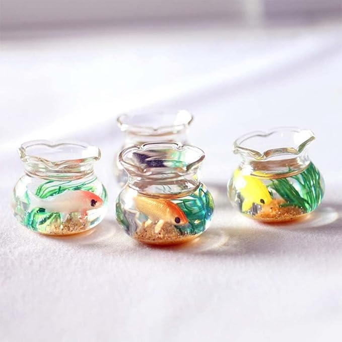 Dollhouse Miniature Fish Tank 1PC Dollhouse Mini Glass Fish Tank Model Home Ornament Miniature Fish Bowl Scene Model Dollhouse Decor Toy(Square) Dollhouse Accessories