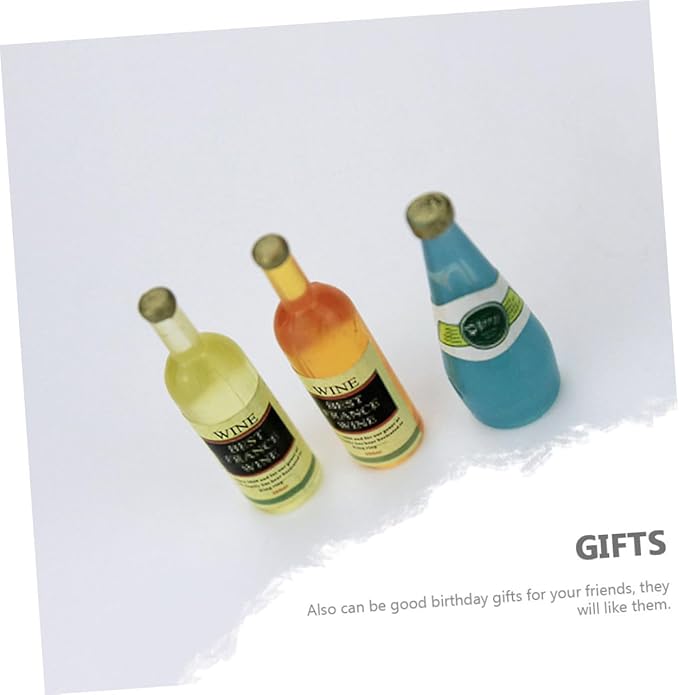 BCOATH 3Pcs Miniature Wine Bottles Charming Dollhouse Accessories for Mini House Decoration Birthday Party Cake Toppers Creative DIY Scene Models