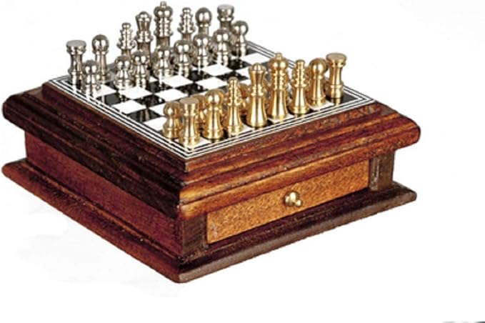 Melody Jane Dollhouse Chess Set with Wooden Storage Drawer Miniature Study Accessory