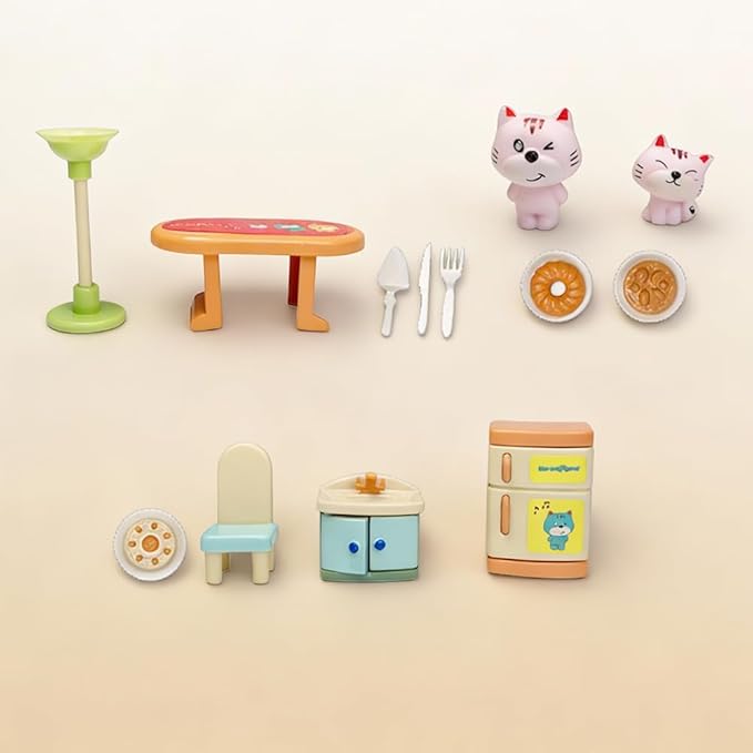 kvlidvo Koko's Cat Town DIY Miniature House Kit,Tiny House Dining Room Building Kits,Purrfect Dollhouse with 259PCS,Gift for Cat Lovers Teens Kids Ages 3+