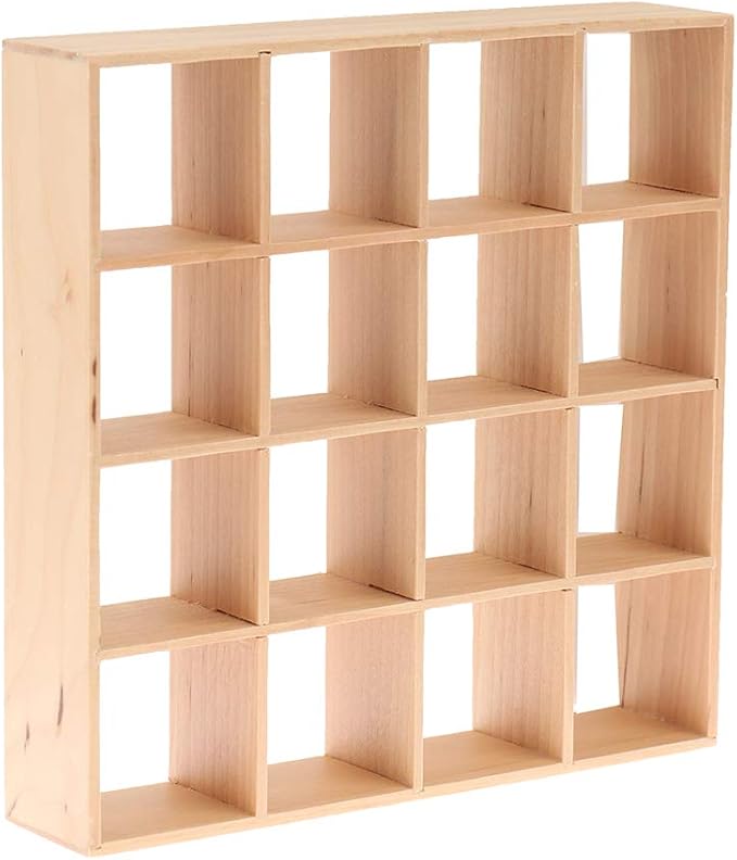 1: 12 Dollhouse Miniature Wooden Storage Rack 16 Grid Shelves Doll House Wall Rack Bookshelf Display Dollhouse Furniture Accessories