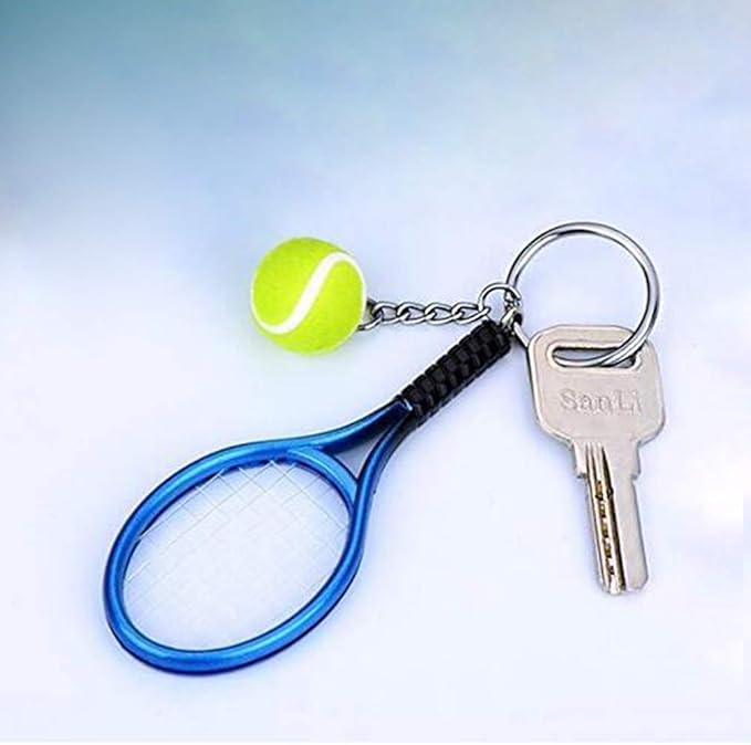 AUHOKY 6Pcs Mini Tennis Racket Keychain Key Ring, Fashionable Alloy Tennis Ball Split Ring, Sport Style Split Keychain for Sport Lovers Team - Exquisite & Lightweight(6 Colors)