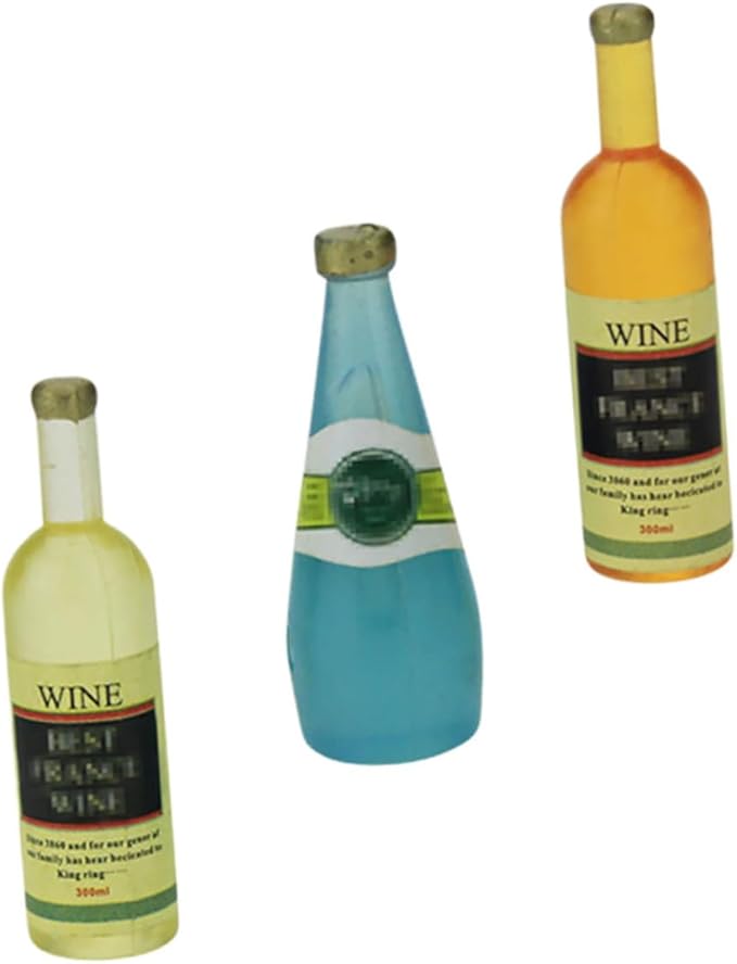 BCOATH 3Pcs Miniature Wine Bottles Charming Dollhouse Accessories for Mini House Decoration Birthday Party Cake Toppers Creative DIY Scene Models
