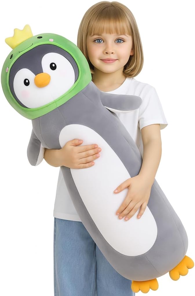 36 inch Long Penguin Plush Toy, Big Stuffed Animal with Cute Dinosaur, Cuddle Sleeping Body Pillow Penguin Plushies Gifts for Kids Boys Girls, Birthday, Halloween, Christmas