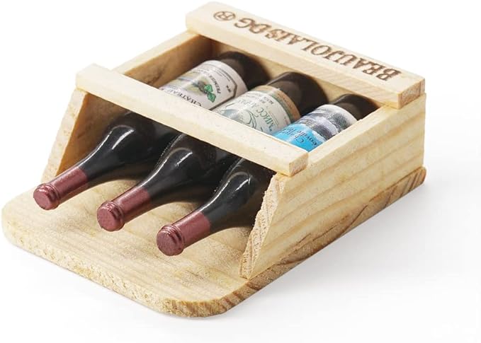 Odoria 1/6 Miniature Wine Holder with 3Pcs Bottles Dollhouse Decoration Accessories