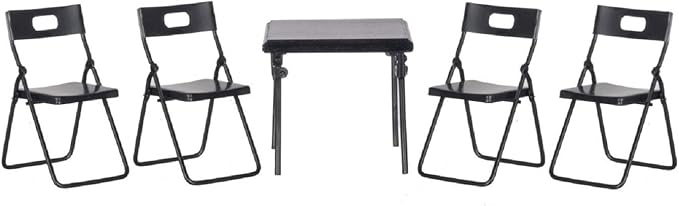 Aztec Imports, Inc. Dollhouse Miniature 5-Pc. Black Metal Folding Table & Chairs Set
