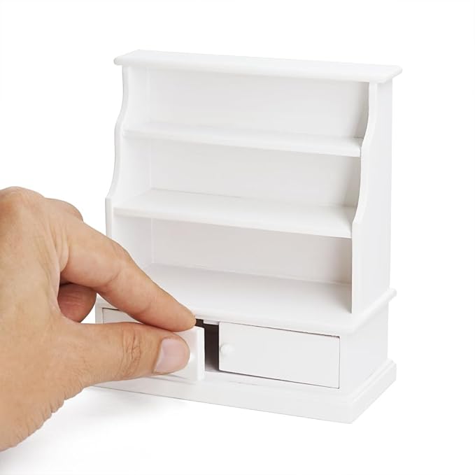 Odoria Dollhouse Bookcase Shelf Miniature: 1/12 Scale Bookshelf Storage for Living Room Antique Retro - Mini Library Wall Display Cabinet - Tiny Wood Furniture Vintage White