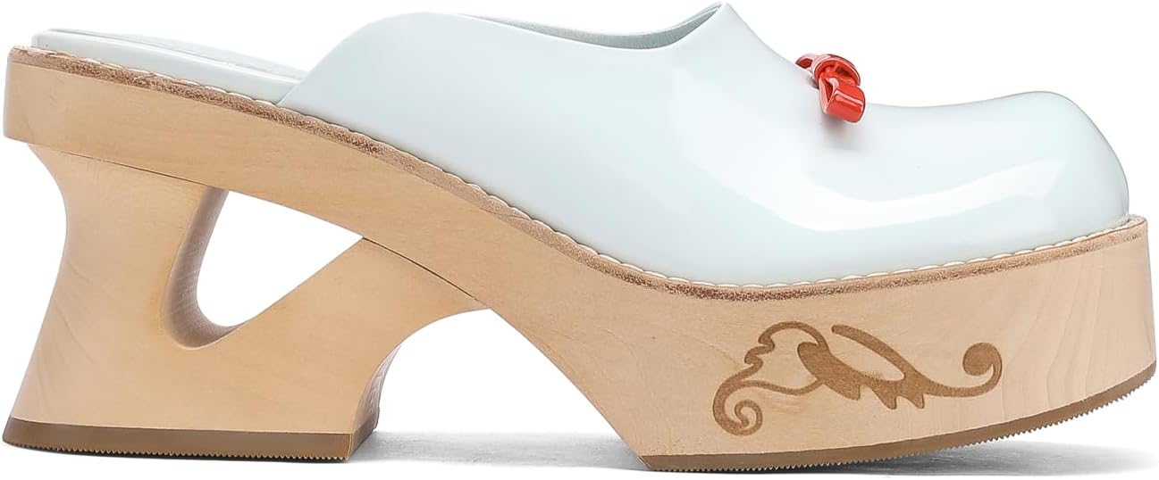 kuoco Handmade Swedish Wood Mules for Women Platform Low Heel Wooden Clogs Mules Open Back Faux Leather Clogs
