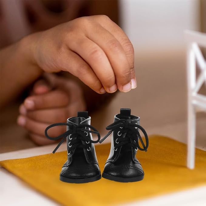 Kisangel 2pairs Doll Shoes for 18 Inch Dolls, Pu Leather Mini Boots for Dollhouse Girl Boy Fashion Clothing Accessories Wear Craftsmanship