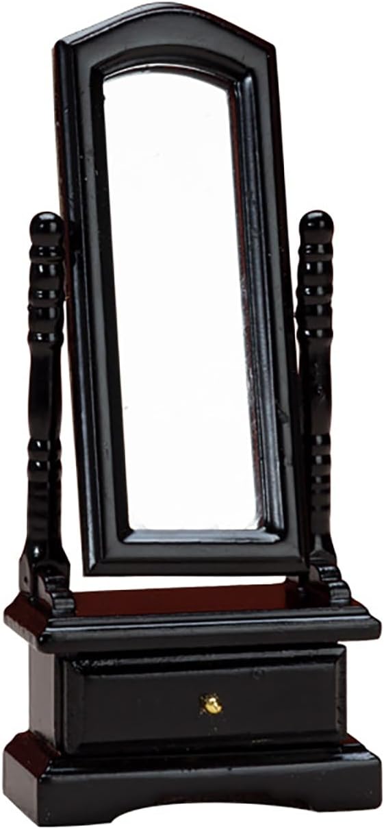 Dollhouse Dressing Mirror 1/12 Miniature Standing Floor Mirror Dollhouse Bedroom Furniture (Black)