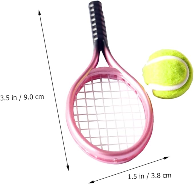 Kisangel DIY Mini House Decor Mini Tennis Racket and Ball Model Random Color Durable Lightweight Tennis