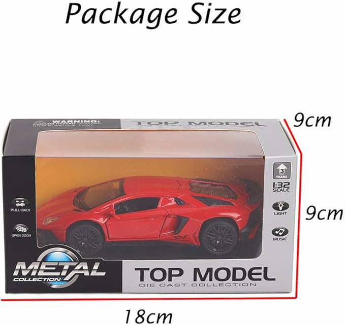 Toy Car Model Red Aventador Pull Back Vehicles Diecast with Light & Sound
