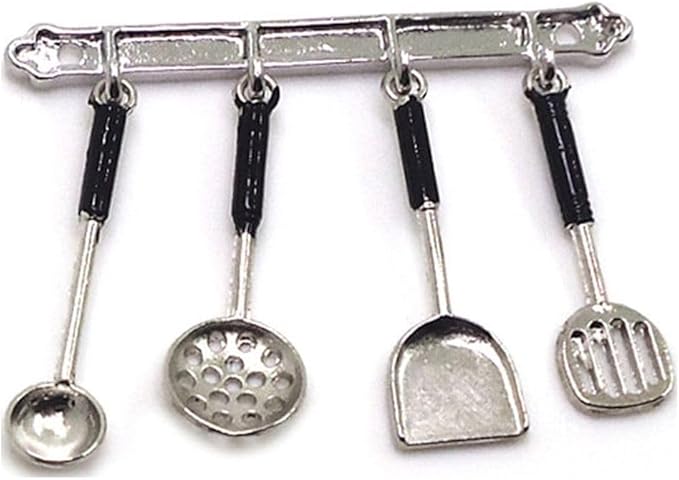 1Set Silver 1/12 Miniature Kitchen Utensils Dollhouse Decoration Accessories, Miniature Dollhouse Accessories Kitchen Set (2x1.6 inch)