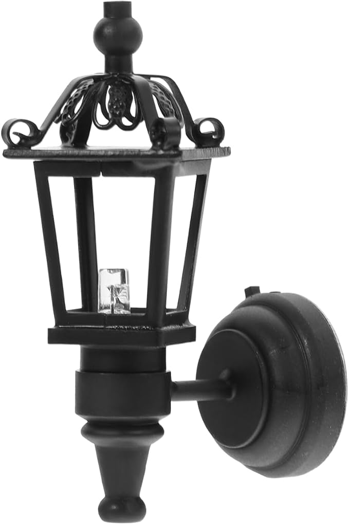 Leorx Vintage DIY Dollhouse 1 12 Dollhouse Miniature LED Wall Light Lamp (Black)