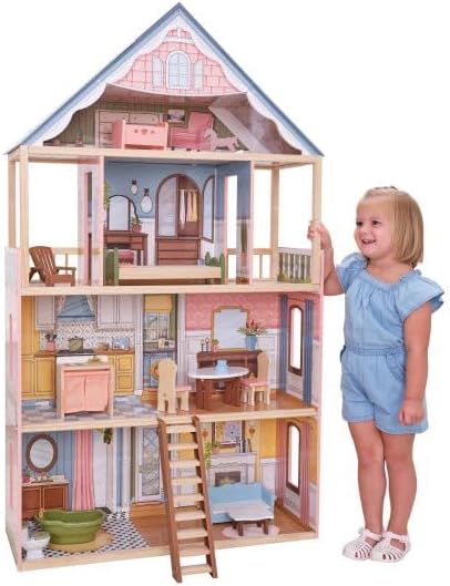 KidKraft Charlotte Classic Wooden Dollhouse with 15 Accessories, for 12" Dolls