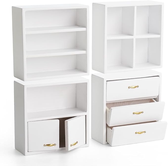 Odoria Dollhouse Bookcase Cabinet Miniature: 1/12 Scale Storage Shelves for Modern Living Room Office - Mini Sideboard Wooden Furniture - Tiny Wall Cube Open Rack Stackable White