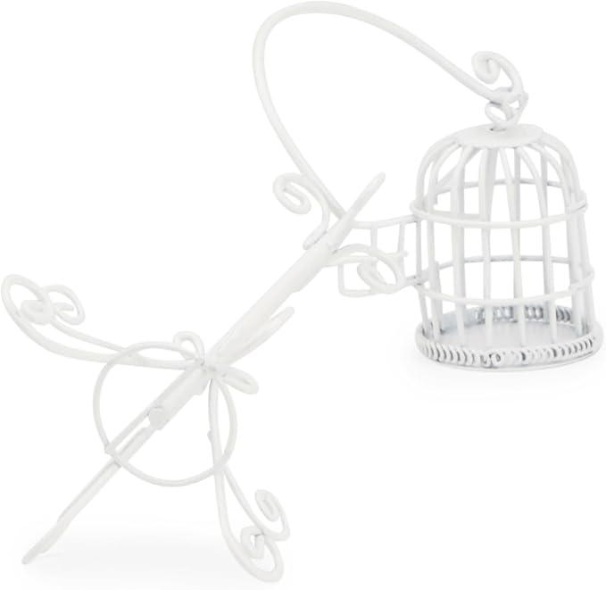 Dollhouse Birdcage 1:12 Scale Accessories Miniature Bird Cage Floor Stand Openable Cage Alloy Birdcage Model Mini House Decoration Ornament (White)