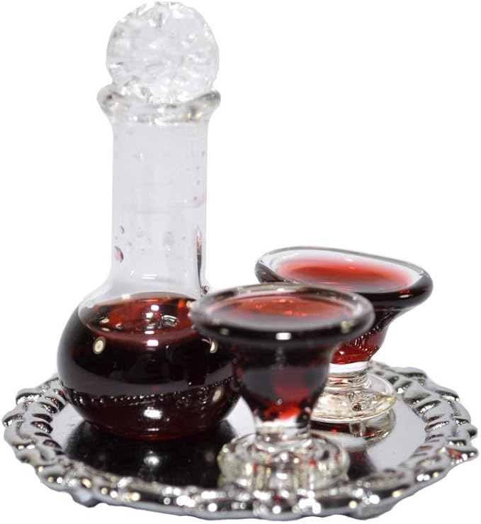 Melody Jane Dolls Houses House Miniature Accessory Decanter & Glasses with Red Wine On Tray
