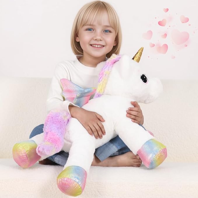 24 Inch Big Unicorn Stuffed Animal Plush Toy Pillow, Cute Soft Giant Unicorn with Rainbow Wings Large Doll, Gift for Children Girls Boys Kids Valentine Birthday Christmas