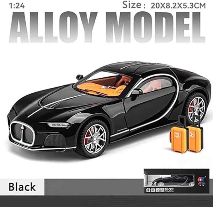 1:24 Simulated Atlantic Alloy Car Model Sound and Light Return Toy Car Metal Sports Car Boy Collection Ornaments Gifts (Black)