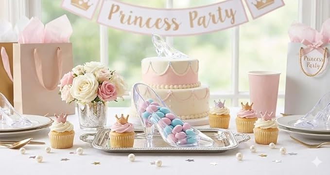 Oojami 6-Pack Mini Glass Slipper Party Favors – 4-Inch Clear Plastic Princess Shoes for Candy Holders, Wedding Centerpieces, and Quinceañera Decor