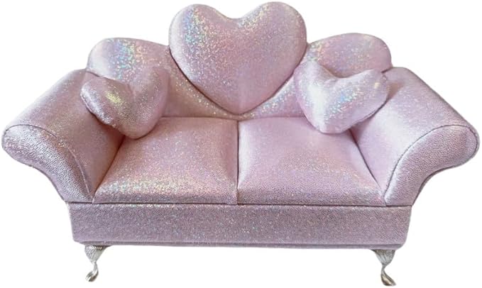 1/6 & 1/12 Scale Dollhouse Furniture Miniature Sofa w/Hidden Jewelry Box for Women - Adult Collector Pink Decor for Diorama, Dressing Table, Rings, Earrings & Small Necklaces Storage