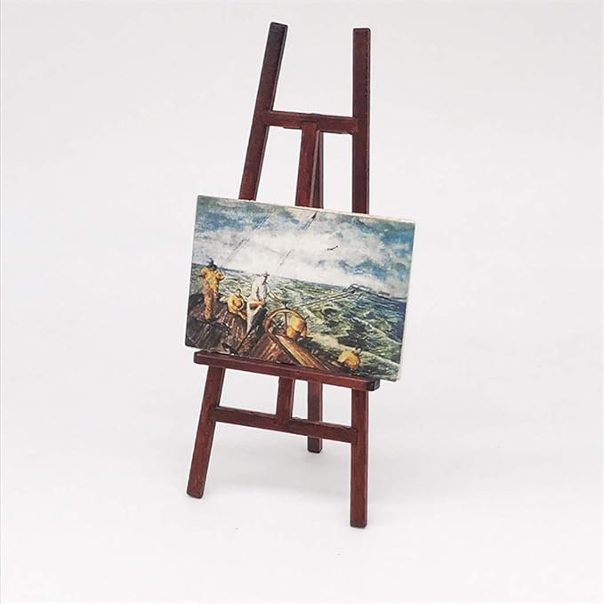 Dollhouse Decoration Accessories, 1/12 Dollhouse Miniature Wooden Easel Oil Painting Set Simulation Toys for Doll