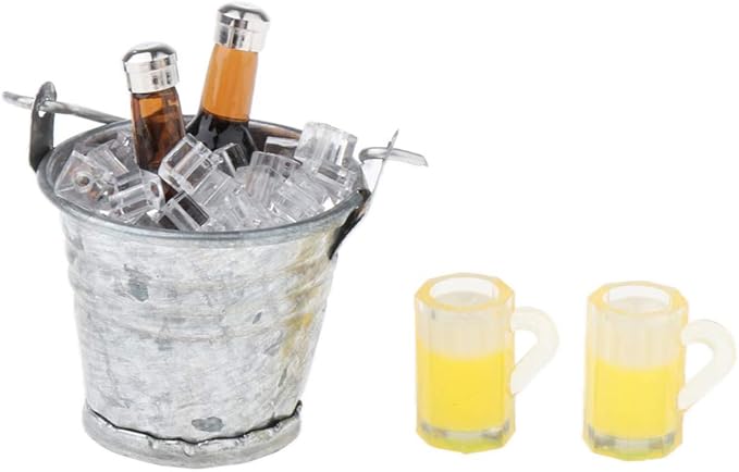 AMLESO 1:12 Dollhouse Ice Bucket Wine Bottle Model Pub Decor