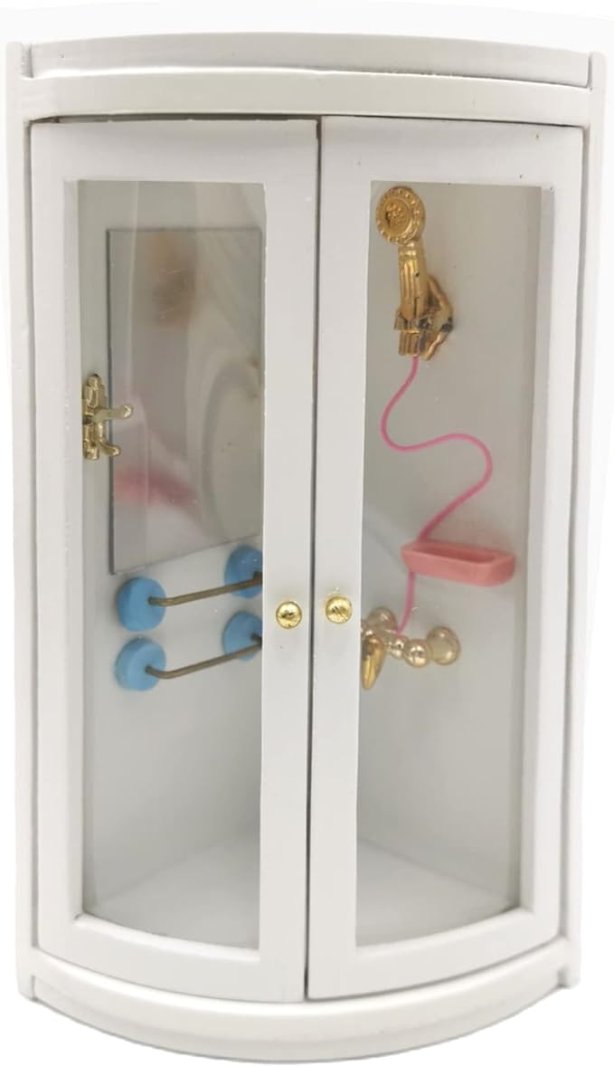 SXFSE Dollhouse Shower Room,1:12 Dollhouse Miniature Furniture Simulation White Bathroom Shower Room