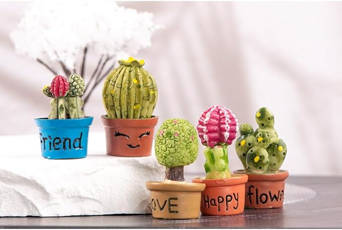 7 Pcs Miniature Succulent & Cactus Figurines – 1:12 Scale Potted Plant Ornaments for Fairy Garden Accessories, Dollhouse Decoration, Micro Landscape Bonsai, Desk & Cake Decor Gift Set