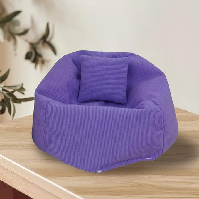 Miniature Sofa for Labubu, Cute Doll Seat for 17cm Labubu, Handmade Bean Bag Chair with Pillows, Soft Lazy Sofa Seat Miniature Couch for Dollhouse Furniture Decoration (Purple)
