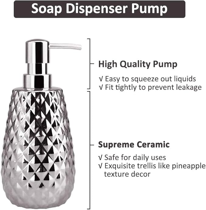 Silver Bathroom Accessories Set, Moroccan Trellis Bathroom Ensemble Complete Sets for Bath Decor Includes Soap Dispenser Pump, Toothbrush Holder, Tumbler, Soap Dish, Ideas Home Gift