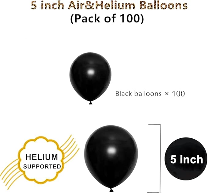 5 inch Black Party Balloons, 100 pcs Mini Thick Latex Balloons for Birthday Wedding Baby Shower Decorations(Black)