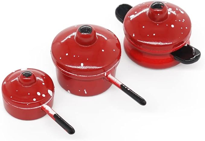 Odoria 1/12 Miniature Pots and Pans Dollhouse Cookware Accessories, Red