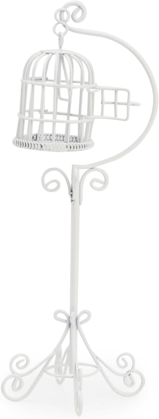 Dollhouse Birdcage 1:12 Scale Accessories Miniature Bird Cage Floor Stand Openable Cage Alloy Birdcage Model Mini House Decoration Ornament (White)