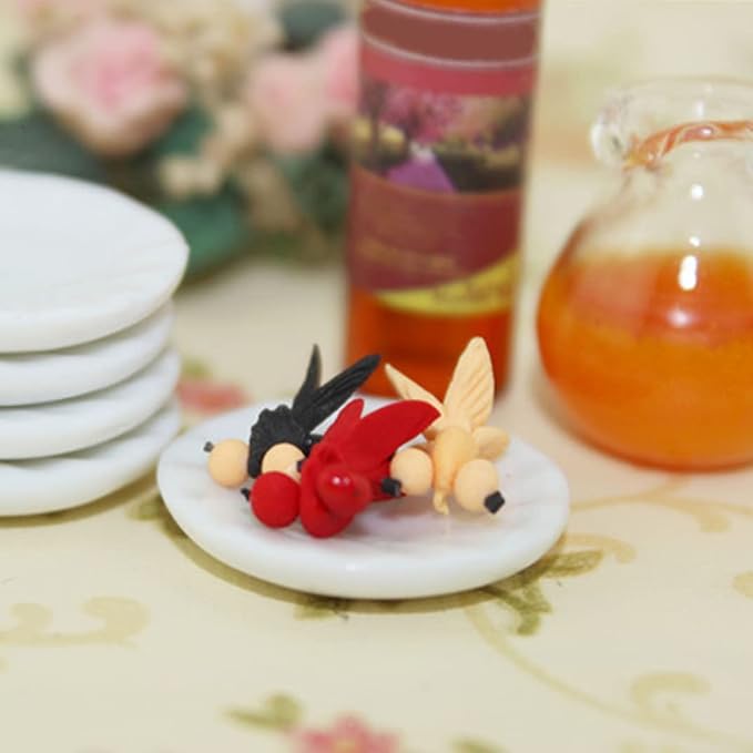Dolls House Accessories, Dollhouse Dishes Miniature White Ceramic Plates Food Container Bowl Set 3.3×2.4cm 5PCS
