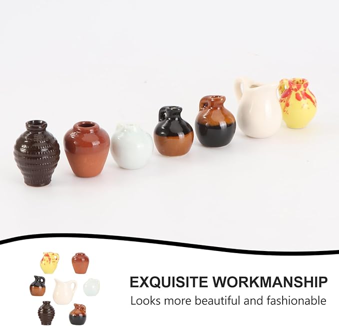 TOYANDONA Miniature Ceramic Vase Set 7Pcs for Dollhouse Decor Mini Scene Adornments Lightweight Small Pottery Ornaments