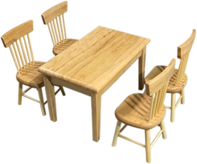 Dollhouse Decoration Accessories,1:12 Dollhouse Miniature Furniture Wooden Color Dining Table Chair Model Set