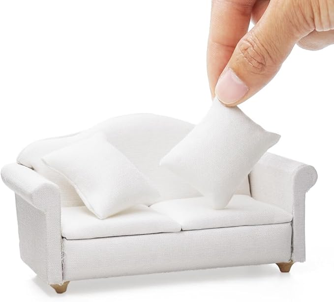 Odoria Dollhouse Couch Loveseat Miniature - 1/12 Scale Upholstered Sofa for Modern Living Room Bedroom - Mini Settee Chaise Lounge Wood Furniture White