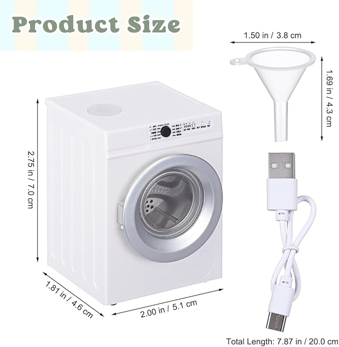 Abaodam Miniature Electric Washing Machine Mini Realistic Washer Machine Toy Rechargeable Rotatable Features for Dollhouse Accessories Play Miniature Stuff Decoration