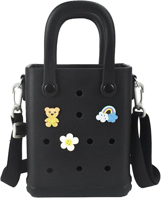 Mini Rubber Beach Bag with Strap & Charms, Waterproof EVA Beach Bag for Girls, Small Rubber Tote Bag for Women