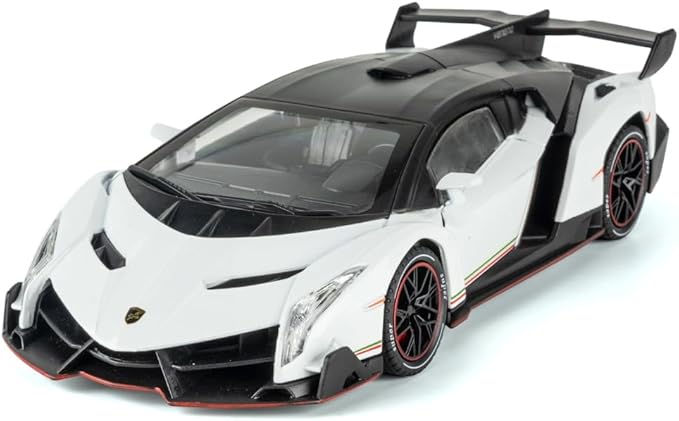 Alloy Collectible 1/24 White Lambo Veneno Toy Pull Back Vehicles Diecast Cars Model with Light & Sound