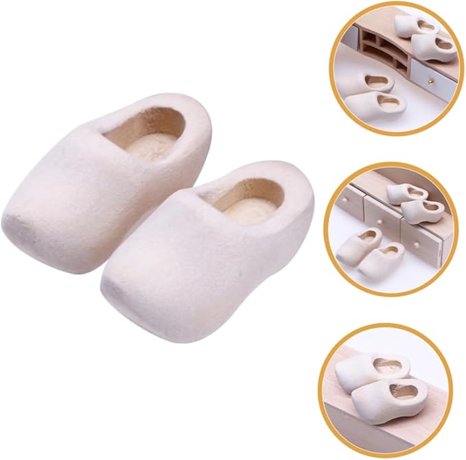 NAMOARLY 4 Pairs Miniature Wooden Doll Shoes DIY Craft Supply Unfinished Mini Clogs for Doll House Decor Accessories Sturdy Blank Wood Mini Shoes for Dollhouse Display and Crafting