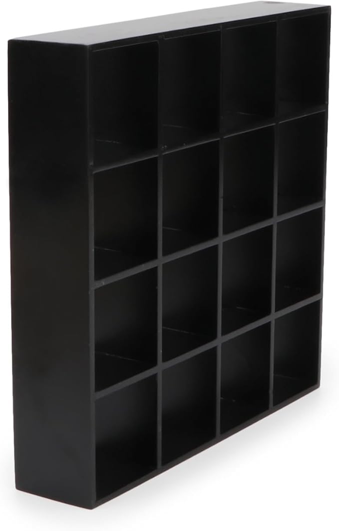 Miniature Furniture Storage Rack 1/12 Dollhouse Furniture 16 Grid Shelf Bookshelf Display Shelf Wall Rack Stand Mini House Scene Decoration (Black)