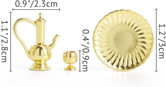 Odoria 1/12 Miniature Tea Set Dollhouse Decoration Accessories, Gold