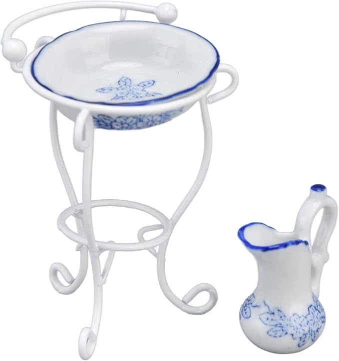 Dollhouse Furniture Bathroom Set 1:12 Washbasin Stand Doll House Kettle and Basin Dollhouse Bathroom Accessories
