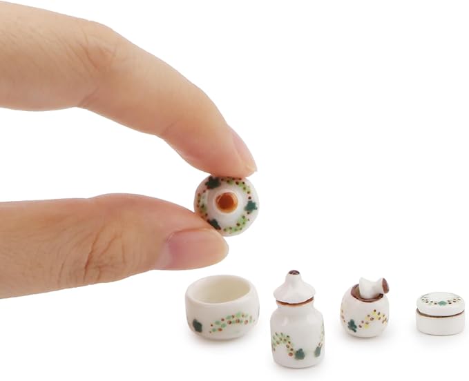 Dollhouse Seasoning Jar Miniature Sugar Shaker Candy Food Model Jars Set Dollhouse Ornament Mini Scene Accessories Restaurant Candy Simulation 1:12 Scale Kitchen Food Accessories (Green Flower)