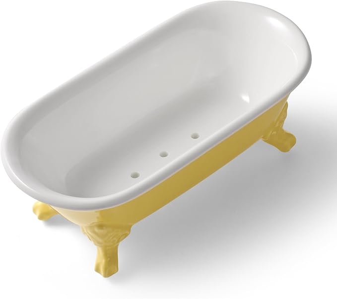 NEWHENGS 6.5" Ceramic Mini Decorative Clawfoot Bathtub Bar Soap Dish, Kitchen Sponge Holder and Shower Tray for Bathroom, 1 Pack(Yellow)