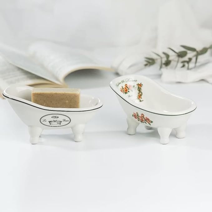 1 Piece 5.6" Ceramic Mini Clawfoot Slipper Bathtub Soap Dish Vintage Decortative Bathroom Soap Dish