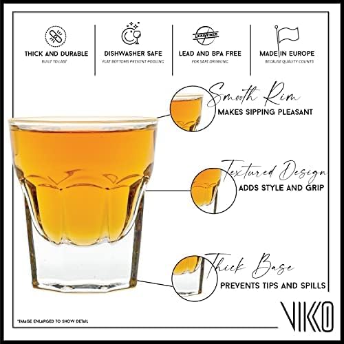 Vikko 1 Ounce Shot Glasses: Set of 12 Small Liquor and Spirit Glasses - Durable Tequila Bar Glasses For Alcohol and Espresso Shots - 12 Piece Mini Shooter Glass Set (Maracco)